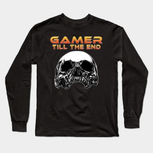 Gamer Till The End Front Skull Orange Long Sleeve T-Shirt